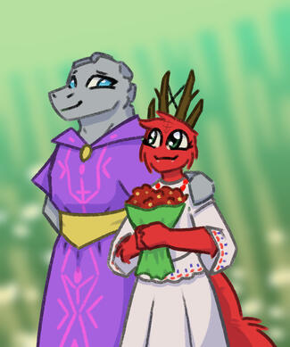 Cheap artstyle, half body, two characters